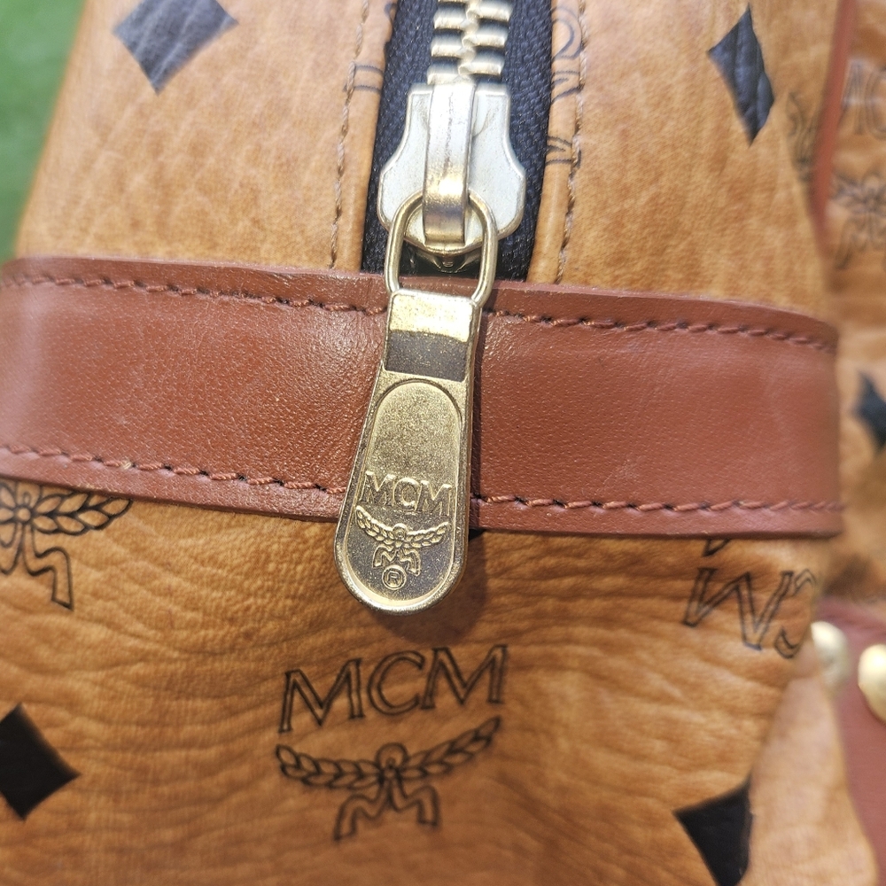 MCM Tan and Brown Satchel with Iconic Monogram and Gold Hardware W/ COA - Picture 8 of 16